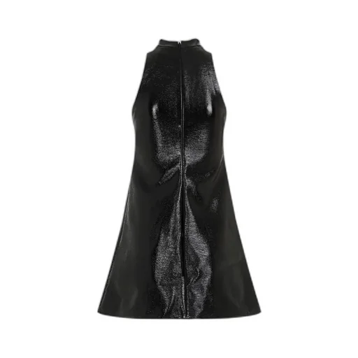 Mock-Neck Sleeveless Vinyl A-Line Dress