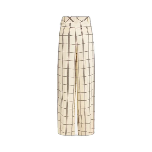 Travel Check Wide-Leg Pants