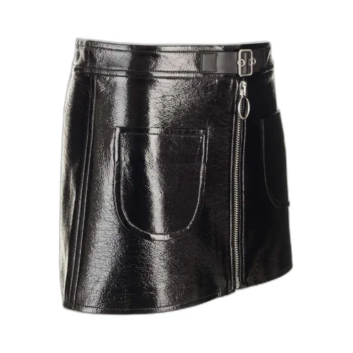 Buckle Zipped Vinyl Mini Skirt