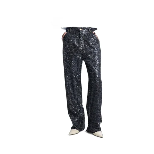 Lisa Belt Adorned Loose Fit Pailettes Jeans