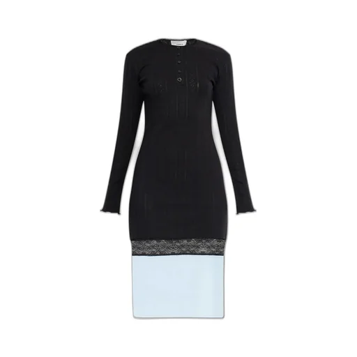 Long Sleeve Lace-Trim Midi Dress