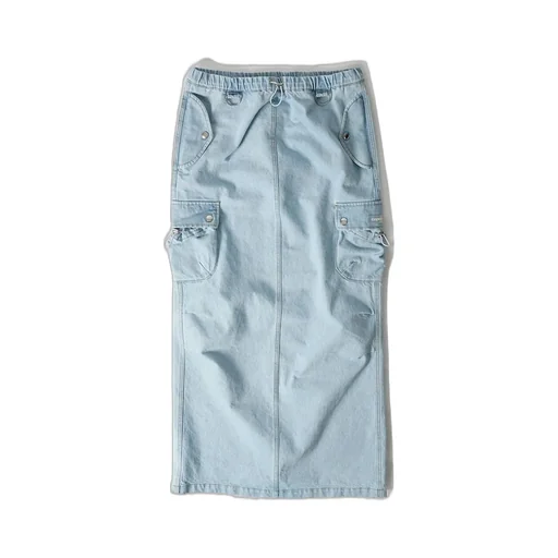 Drawstring Cargo Denim Skirt