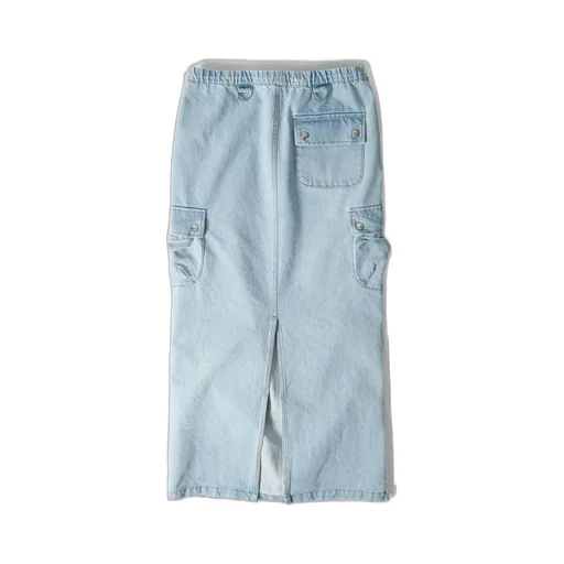 Drawstring Cargo Denim Skirt