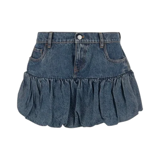 Gathered Hem Denim Mini Skirt