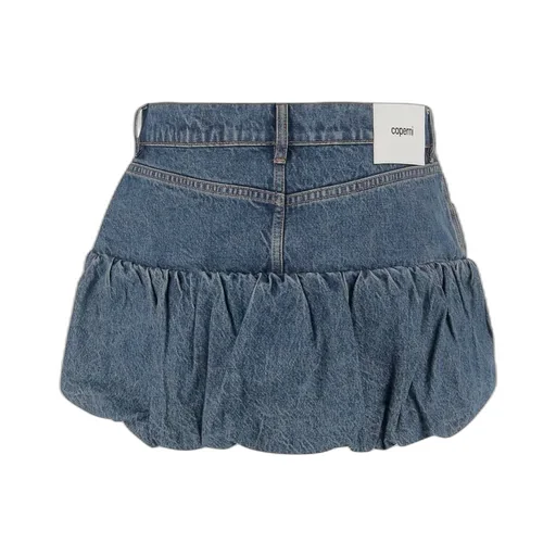 Gathered Hem Denim Mini Skirt