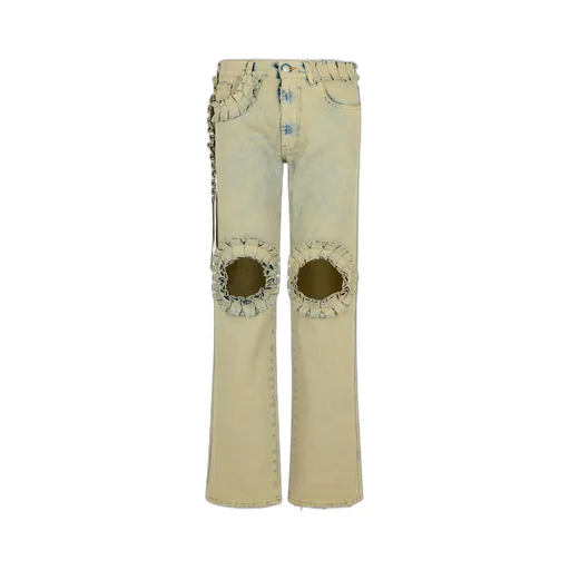Ruffle-Detail Cut-Out Boyfriend Jeans