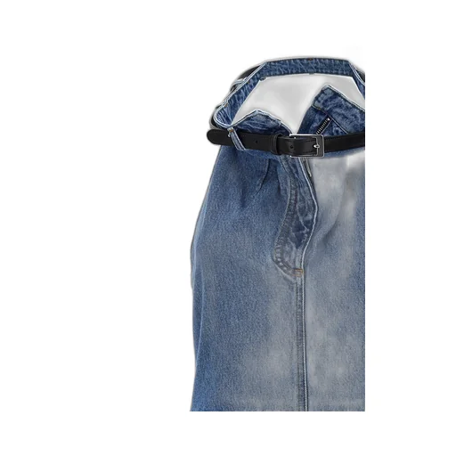 Belted Halterneck Denim Dress