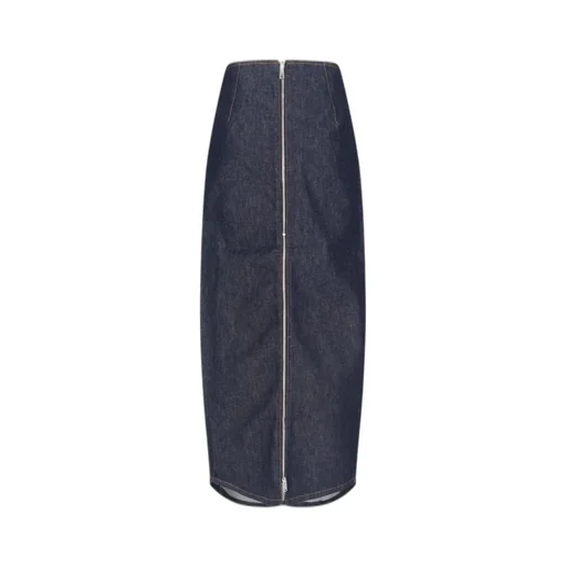 Logo Patch Zip-Up Denim Skirt