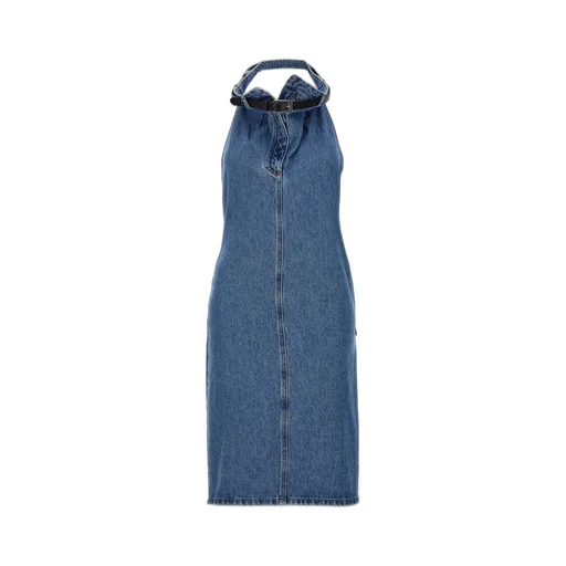 Belted Halterneck Denim Dress
