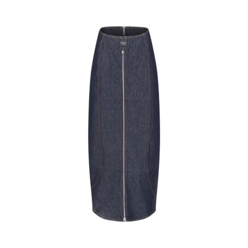 Logo Patch Zip-Up Denim Skirt