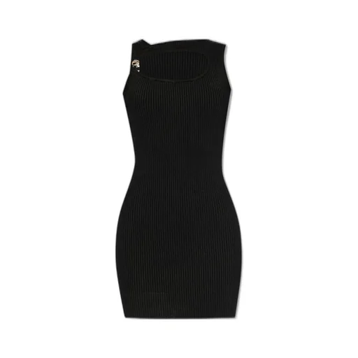 Asymmetric Neck Cut-Out Ribbed Mini Dress