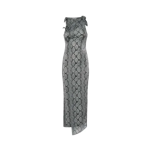Snake Printed Asymmetric Flower Gown