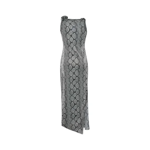 Snake Printed Asymmetric Flower Gown