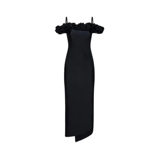 Ruffled Drop-Shoulder Asymmetric Dress