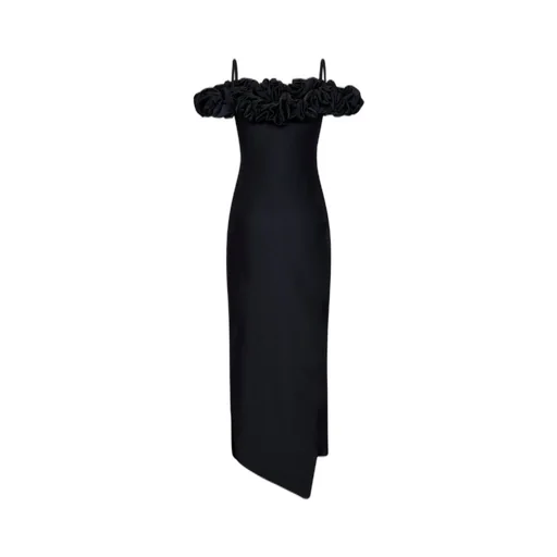 Ruffled Drop-Shoulder Asymmetric Dress