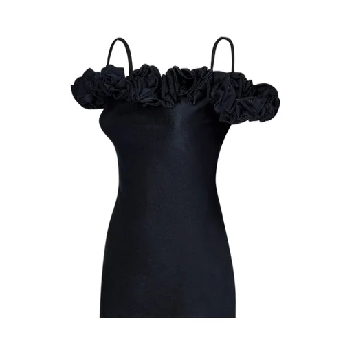 Ruffled Drop-Shoulder Asymmetric Dress