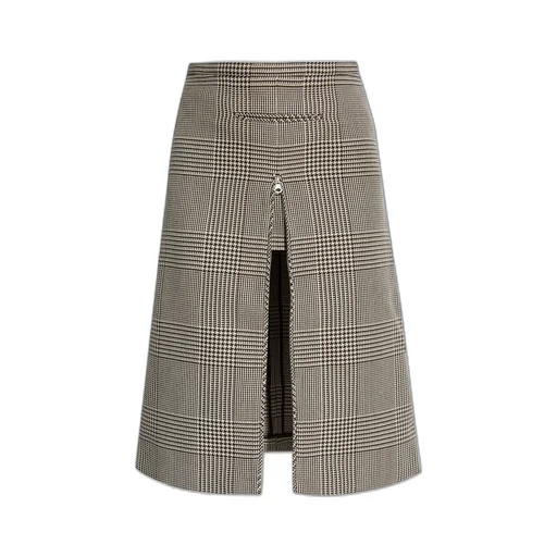 Zip-Detailed A-Line Checked Midi Skirt