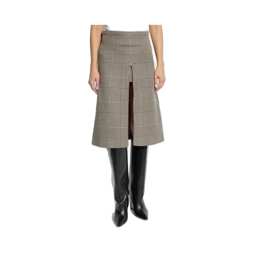 Zip-Detailed A-Line Checked Midi Skirt