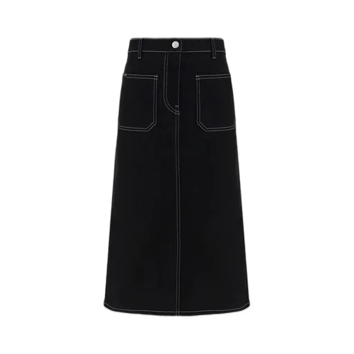 Topstitched Denim Midi Skirt