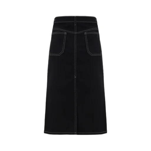Topstitched Denim Midi Skirt