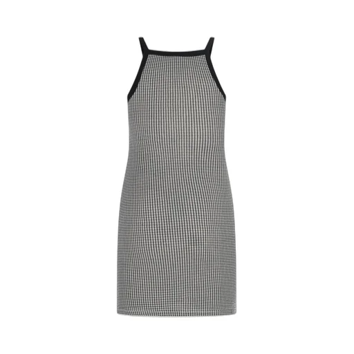 Houndstooth-Pattern Straight Hem Mini Dress