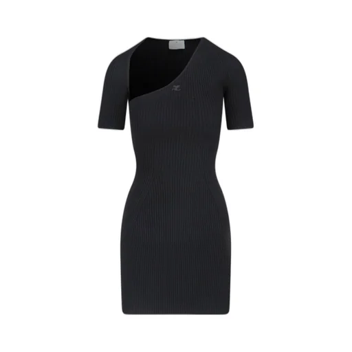 Mini Slash Rib-Knit Flared Dress