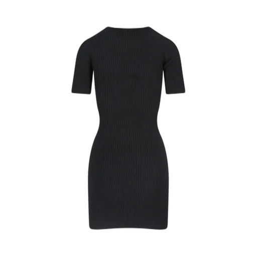 Mini Slash Rib-Knit Flared Dress