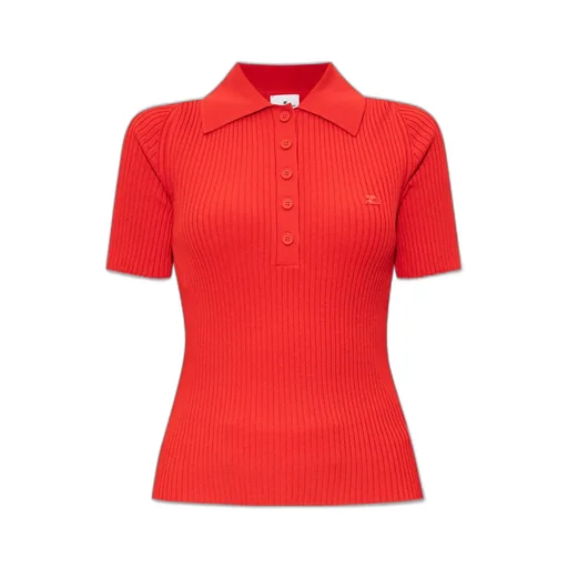 Logo Patch Ribbed Shirt-Sleeve Polo Shirt