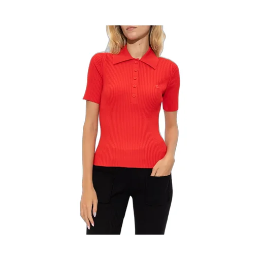 Logo Patch Ribbed Shirt-Sleeve Polo Shirt