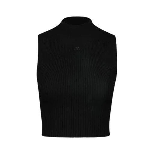 Mock-Neck Cropped Ribbed Tank Top