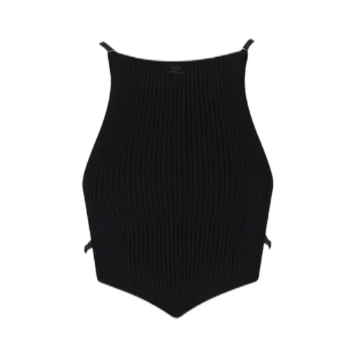 Logo Embroidered Ribbed-Knit Cropped Top