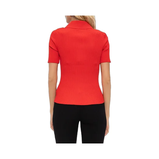 Logo Patch Ribbed Shirt-Sleeve Polo Shirt