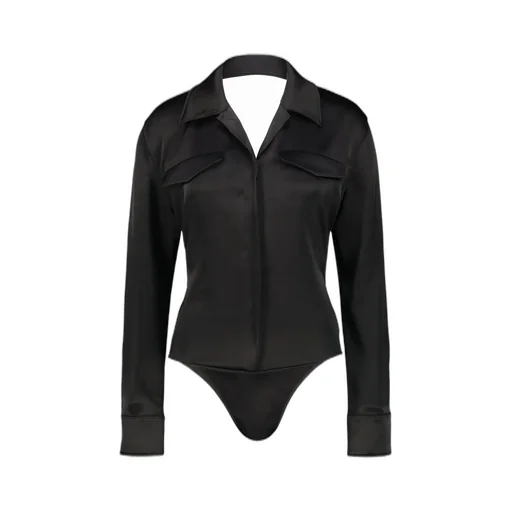 Backless Satin Shirt Bodysuit