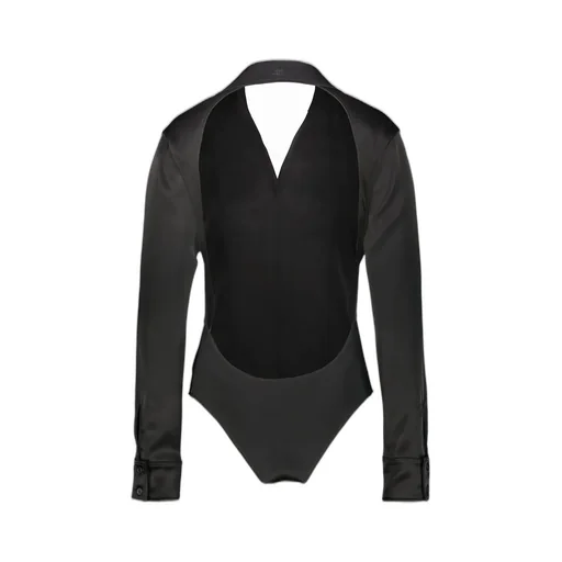 Backless Satin Shirt Bodysuit