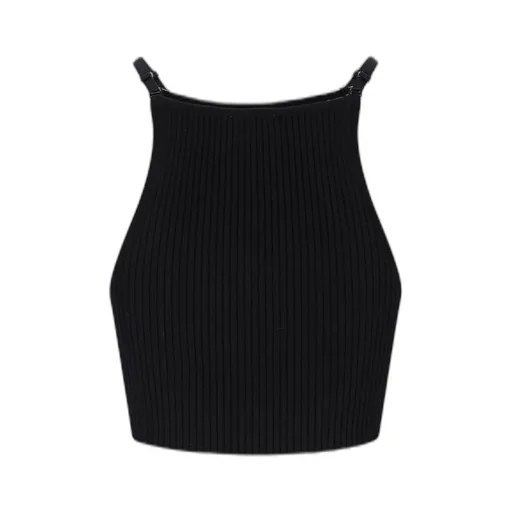 Logo Embroidered Ribbed-Knit Cropped Top