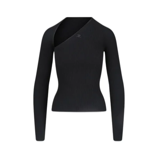 Slash Asymmetric-Neck Ribbed-Knit Top