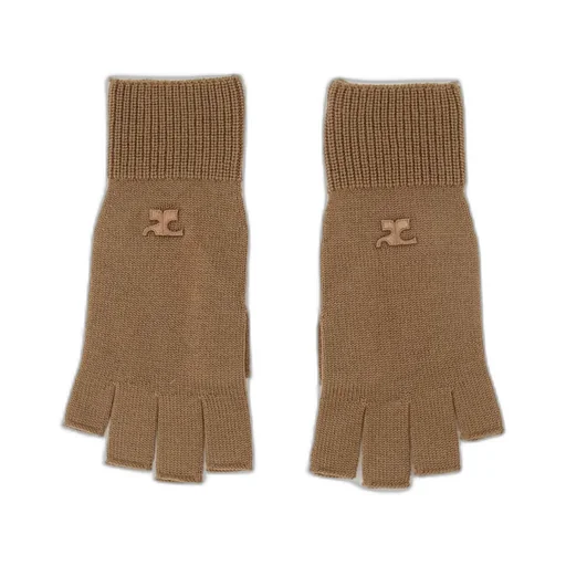 Logo Embroidered Ribbed Fingerless Gloves