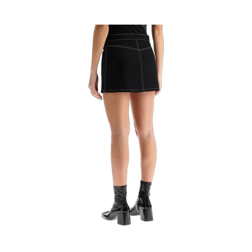 2-Pocket Topstitched Denim Mini Skirt