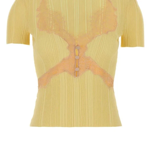 Ribbed Knit Top With Lace Detail