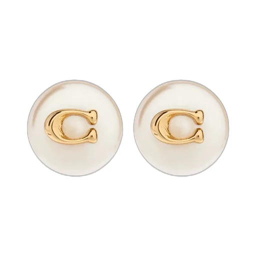 Logo Plaque Pearl Earrings