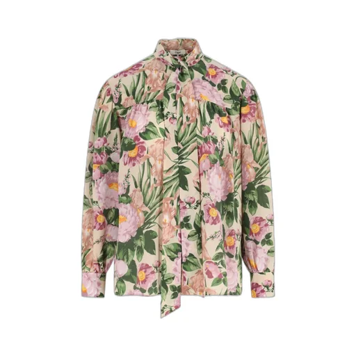 Allover Floral Printed Bow-Neck Blouse