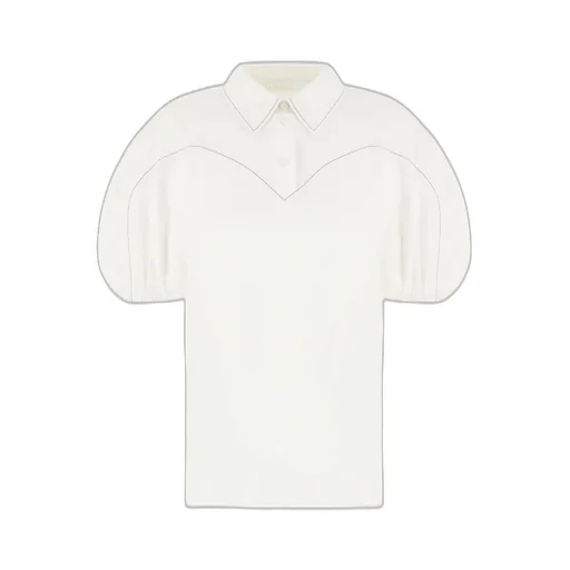 Collared Balloon-Sleeved Blouse