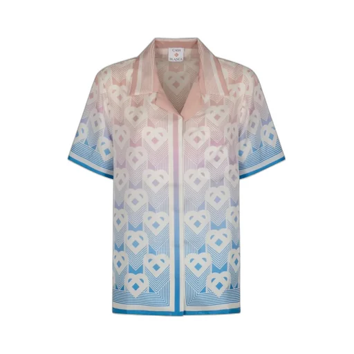 Gradient Heart Monogram Satin Short-Sleeved Shirt