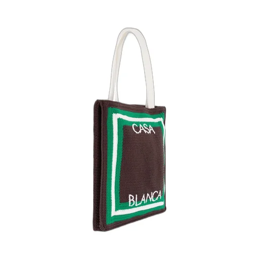 Logo-Embroidered Crochet-Knit Top Handle Bag