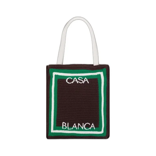 Logo-Embroidered Crochet-Knit Top Handle Bag