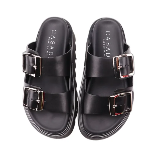 Buckles Double-Strap Slip-On Sandals