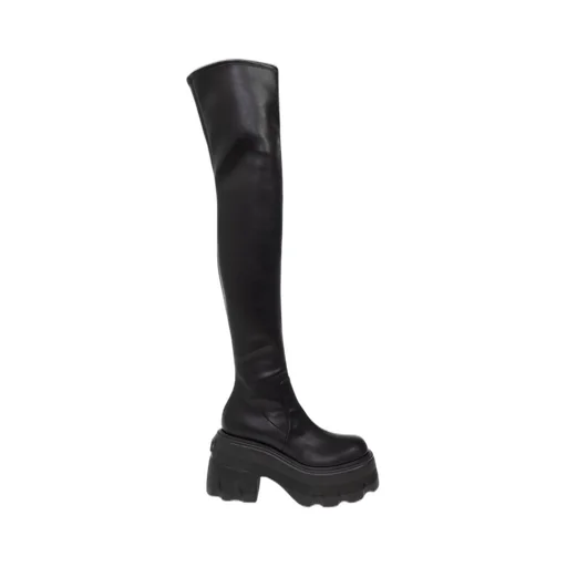 Round-Toe Thigh-High Platform Boots