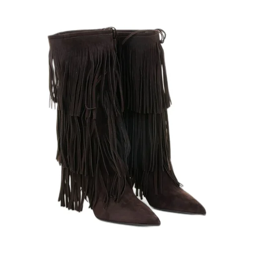 Pointed-Toe Fringed Boots