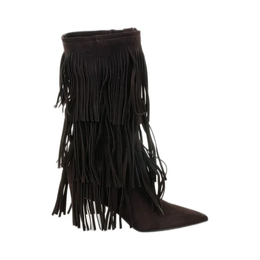 Pointed-Toe Fringed Boots