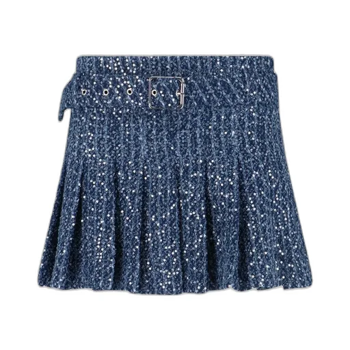Belted Sequin-Embellished Mini Skirt